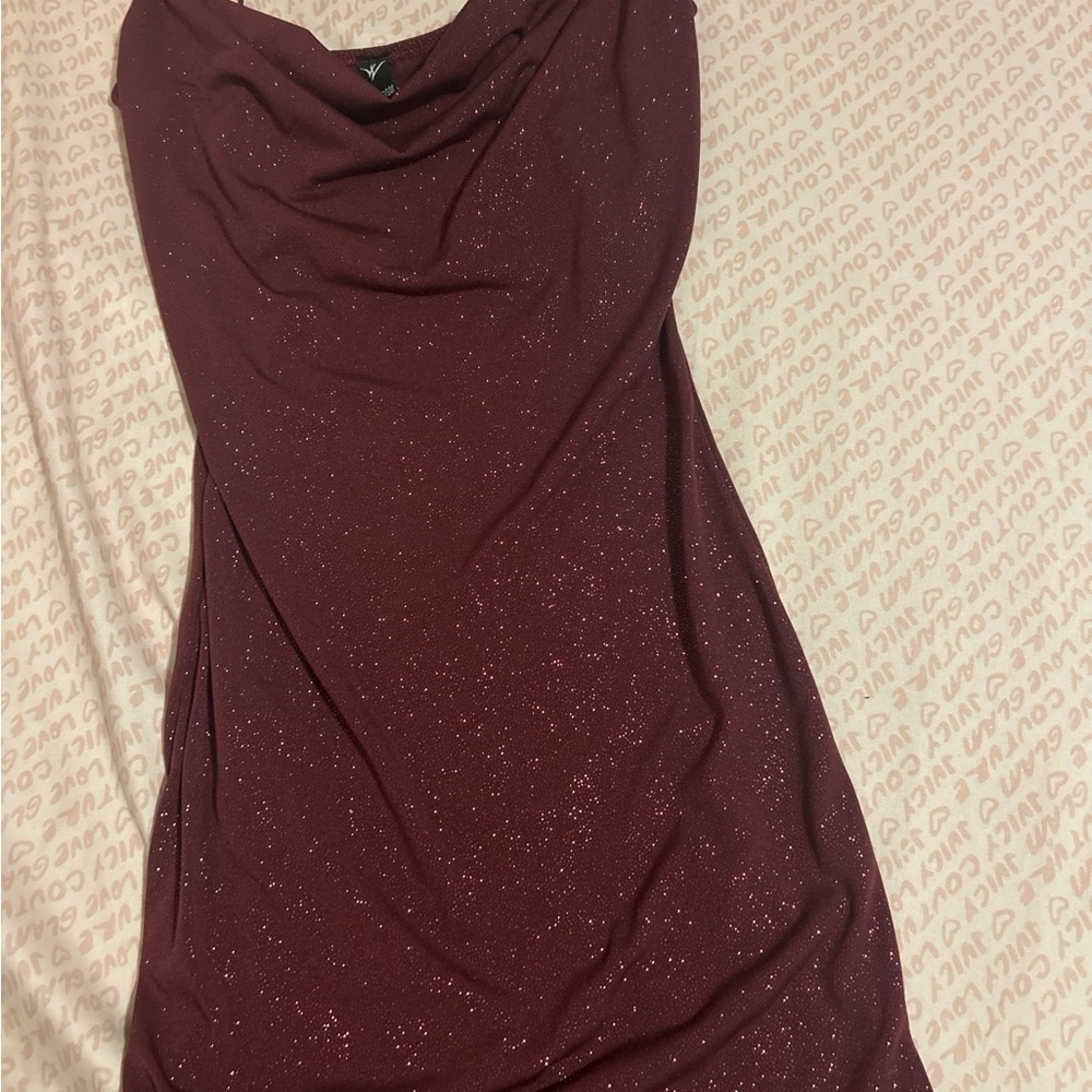 Windsor  Strapless Burgundy Glitter Dress